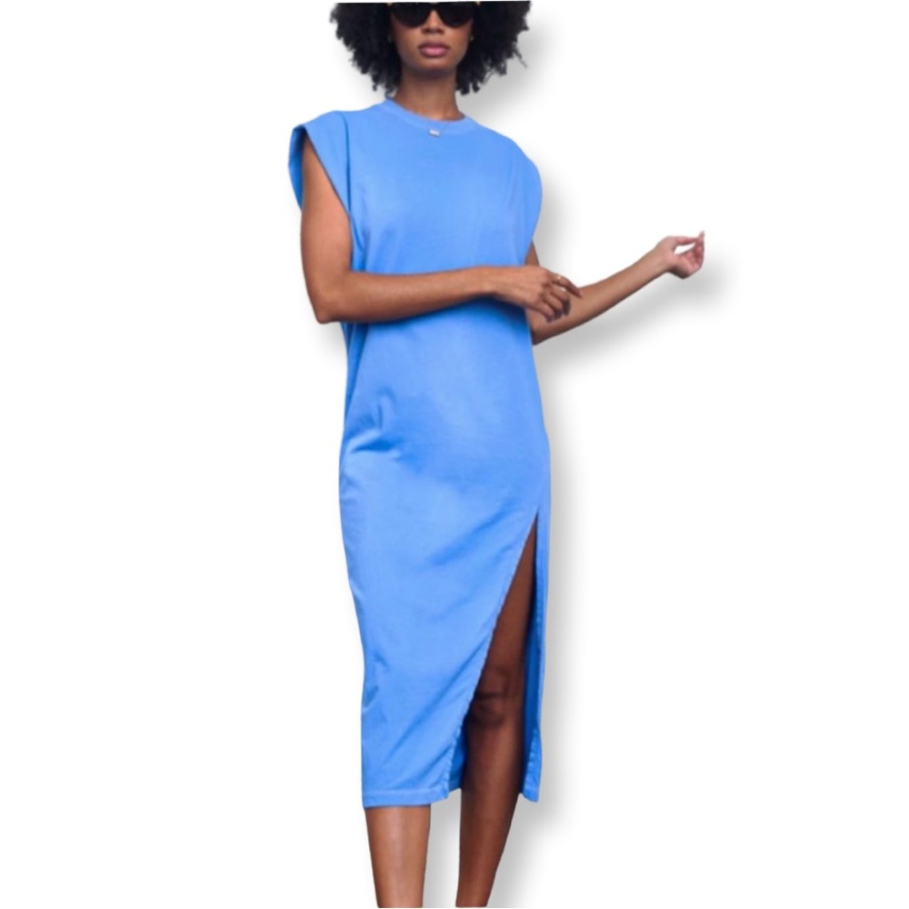 Pistola | Blue Jersey Shift Dress with Side Slit